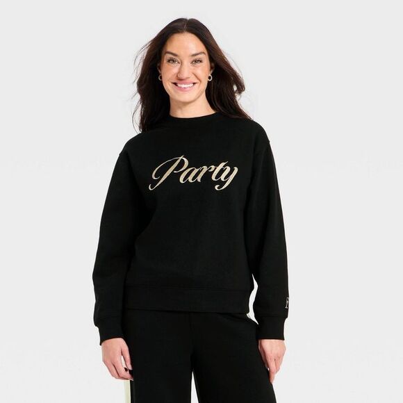 Universal Thread Tops - Women's Holiday Knit Embroidered Pullover Sweatshirt - Universal Thread Black XL